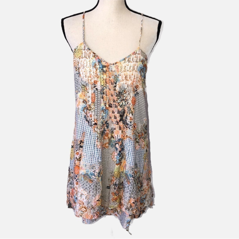 Sanctuary Sleeveless Mixed Print Summer Dress Size S Pleated Tiered Viscose